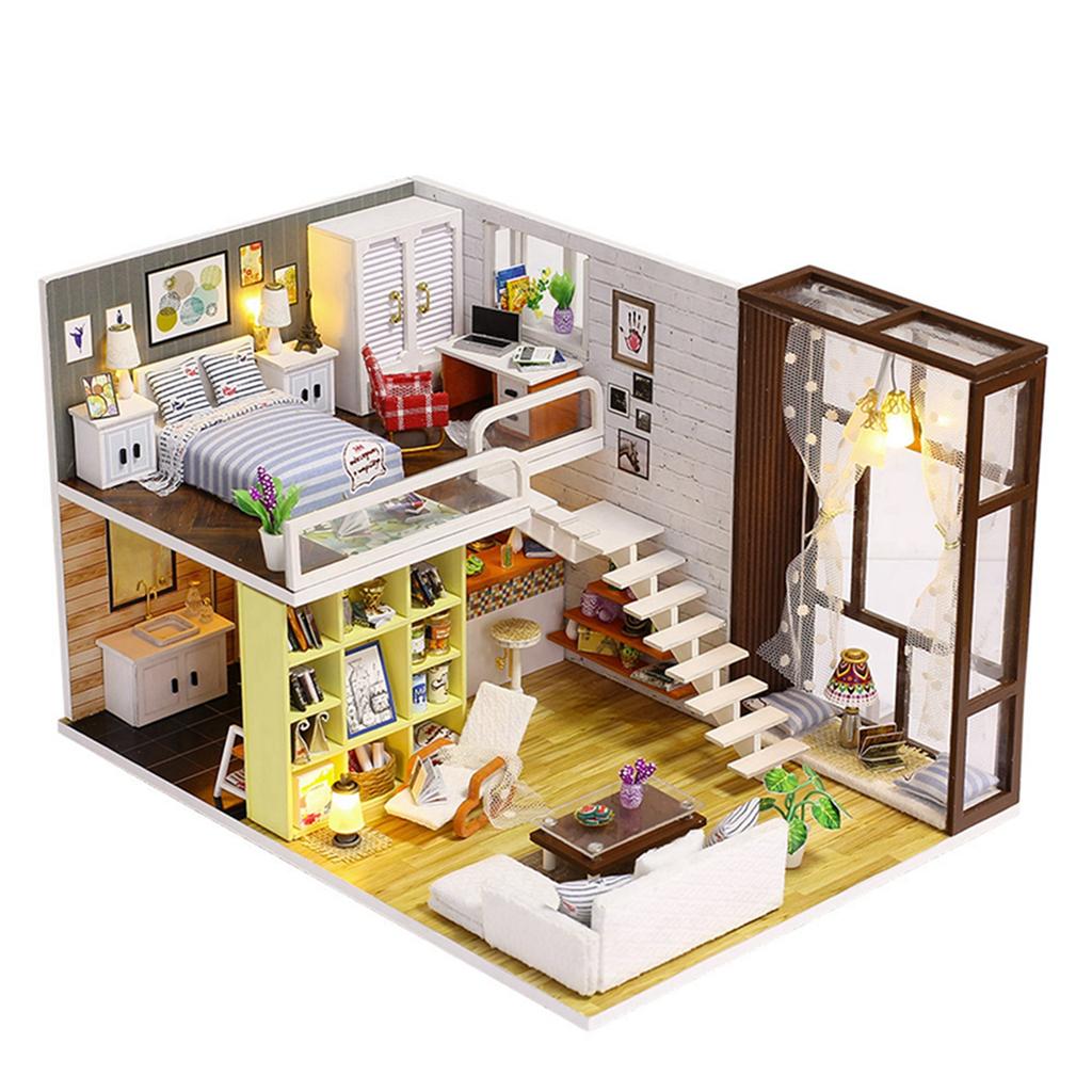 Wood Craft Miniature Dollhouse Kit Simple Style Doll House Assembly Models Toy Gift