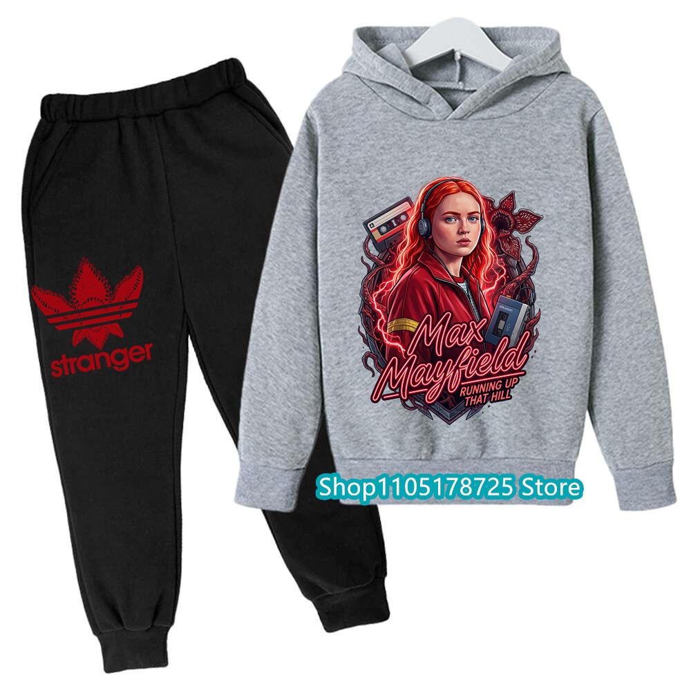 Snygg Huvtröja Set för Barn med Stranger Things Demogorgon Tryck, Bekväma och Trendiga Barnkläder för