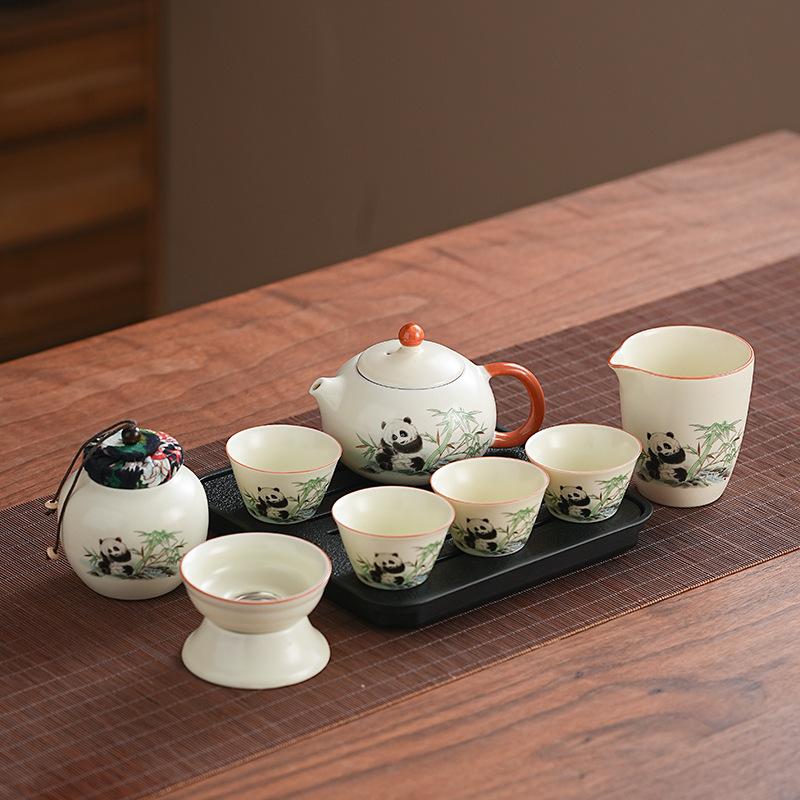 Ru Kiln Tea Set 1011 New Household Ru Kiln Kung Fu Tea Cup Anti-scalding Teapot Tea Tray A complete set of gift boxes