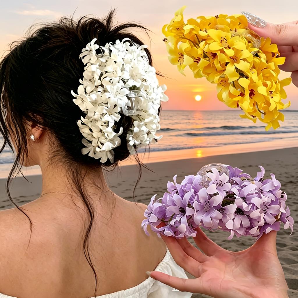 New Spring/Summer Large Full-Bloom Artificial Flower Hair Claw Clip, Women's Fashionable Hawaiian-Style Luxurious and Elegant Floral Hair Clamp