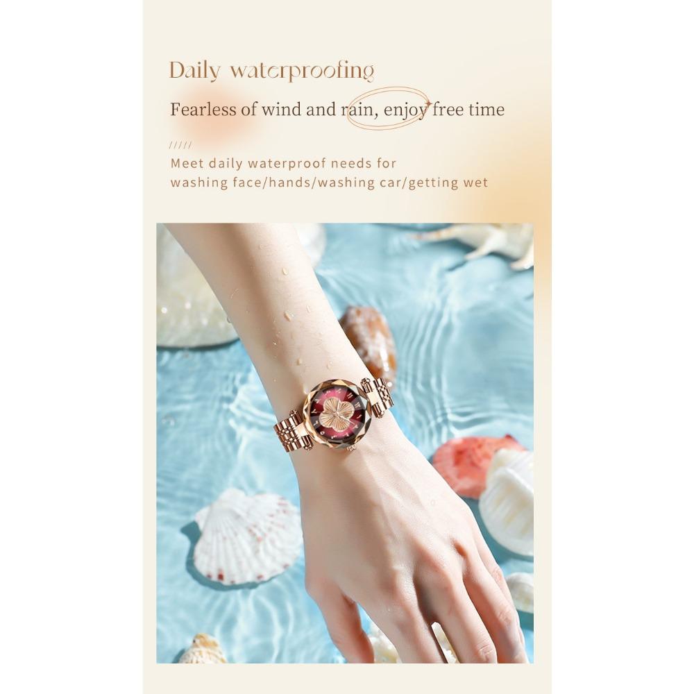 Orologio da Polso da Donna al Quarzo Quadrifoglio Vetro Sfaccettato Bracciale in Acciaio Inossidabile Orologio da Polso Moda Numeri Arabi Orologio Elegante
