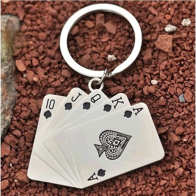 Special Classic 3D Poker 10JQKA Toilet Tool Model Key Chain Playing Card Keyring Keyfob Gift for Lover