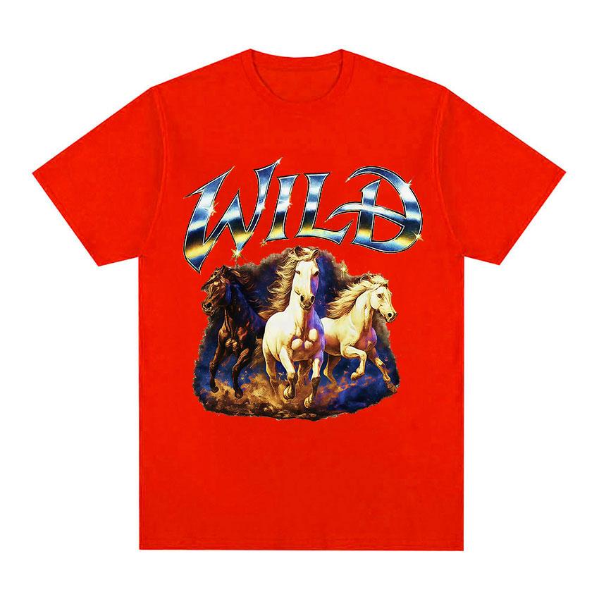 

Wild with Running Horses Funny Meme Graphic TShirt Unisex Women Fashion Loose Cotton T Shirt Retro Oversized Short Sleeve T Shirts S
