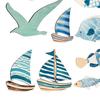 9 Pcs Beach Wooden Wall Decor Coastal Ocean Style Wall Art Rustic Fish Seagull Sailboat Hanging Sculpture for Lake House Home Bedroom