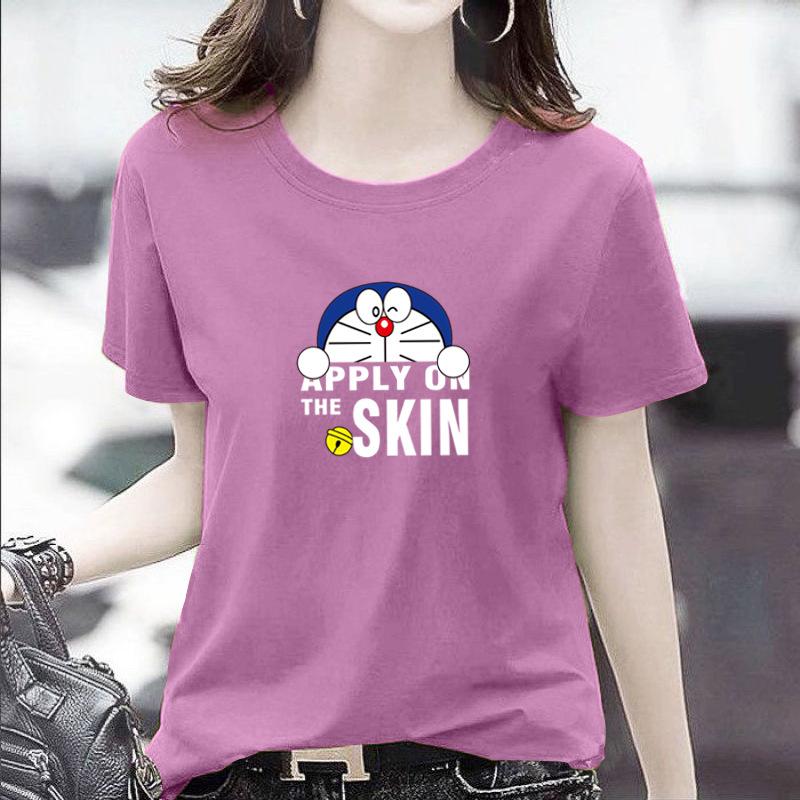 GMXIA Women's Fashion Casual Summer Spring Solid Color Print Short Sleeve O-Neck T-shirts and Loose Tops