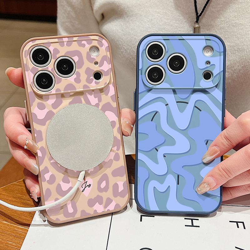 Leopard Print Striped Phone Case For iPhone 17 Pro Max Funda iPhone 16 15 14 13 Pro Max Magnetic For Magsafe Hybrid Slim Matte Cover