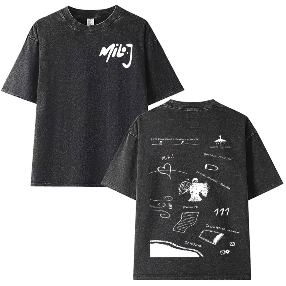 Milo J  Album Casual Graphics Vintage Washed Tee Hip Hop Oversized T Shirt Mens Women Streetwear Short Sleeve Tshirts Unisex