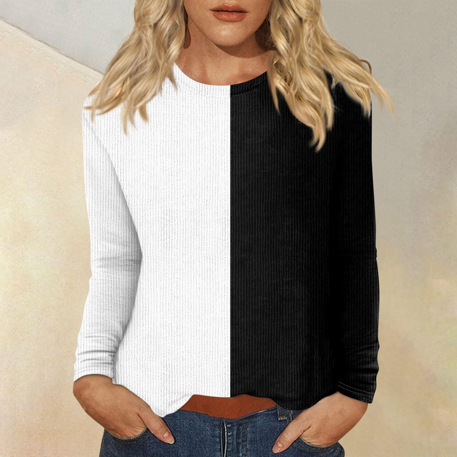 

Длинные рукава топы для женщин футболка повседневные принты топы футболка круглый вырез пуловер блузка XL белый