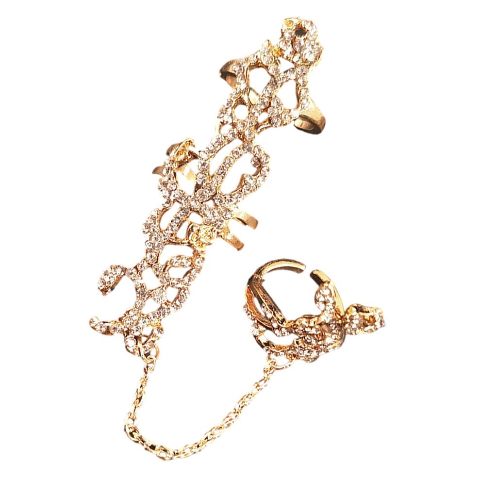 Crystals Rhinestones Vintage Chain Rings Adjustable Size Double Finger Jewelry for Women Special Occasion Gifts