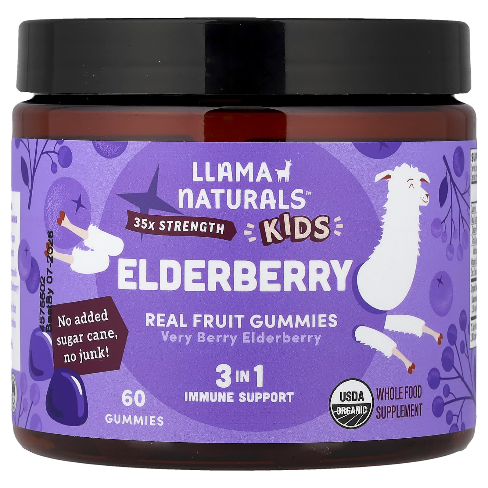 

Llama Naturals, Children s, Elderberry Gummies, Very Berry Elderberry, 60 Gummies