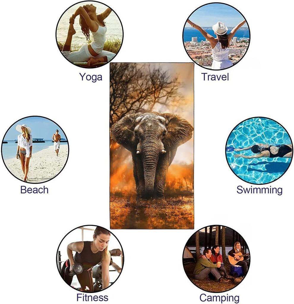 Wilder Elefant Muster Strandtuch für Familie Sachen Freunde Geschenke Schnelltrocknend Sandfrei Für Bad Yoga Strand Camping Schwimmen GYM