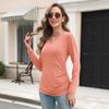 Women's Loose Fashion Solid Colour Long Sleeve Top Button Detail Knitted Multi Stretch Comfort T Shirt