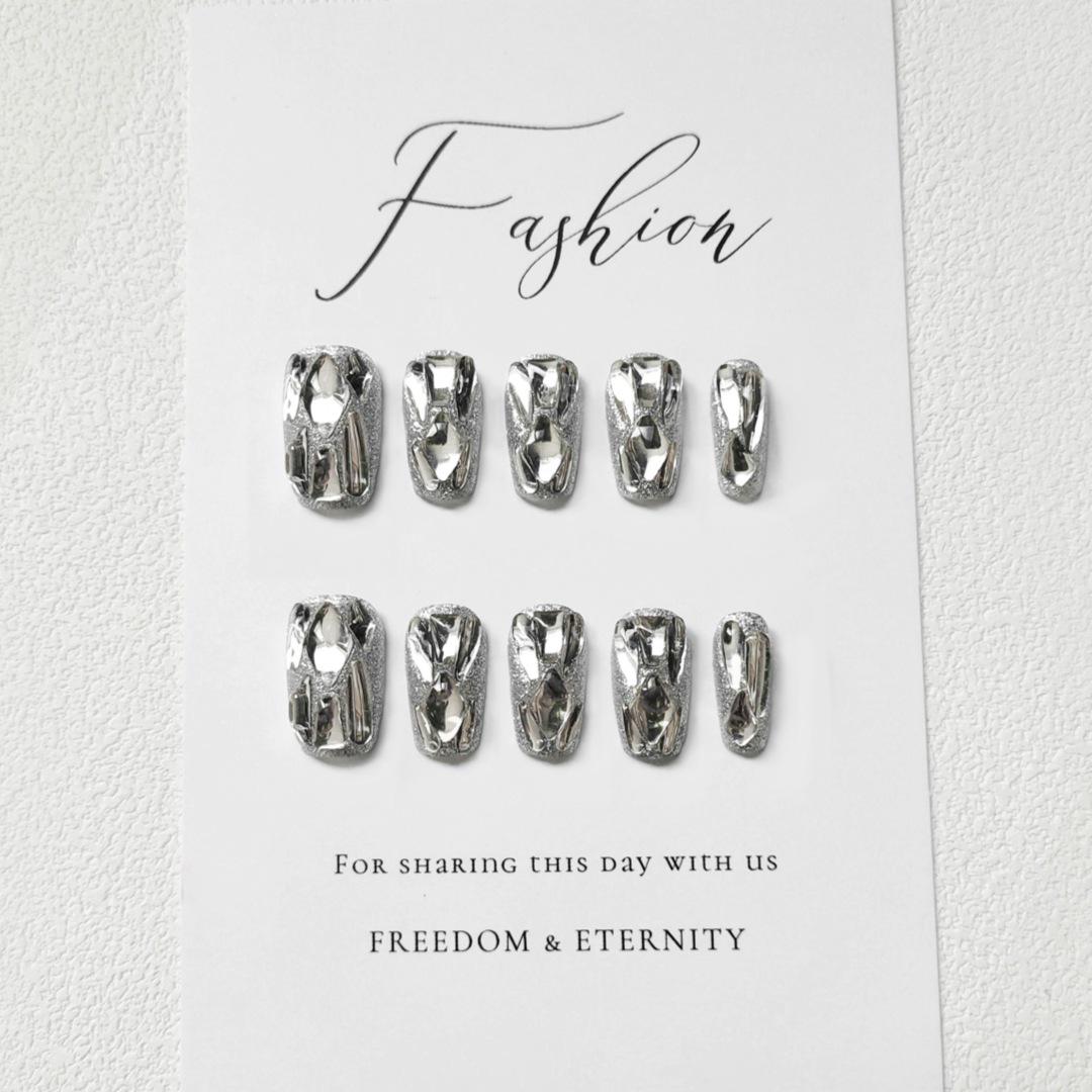 

S1 Handmade 10-Piece Wearable Nail Art - Full Diamond Sparkle Gel False Nail Patches Medium-M