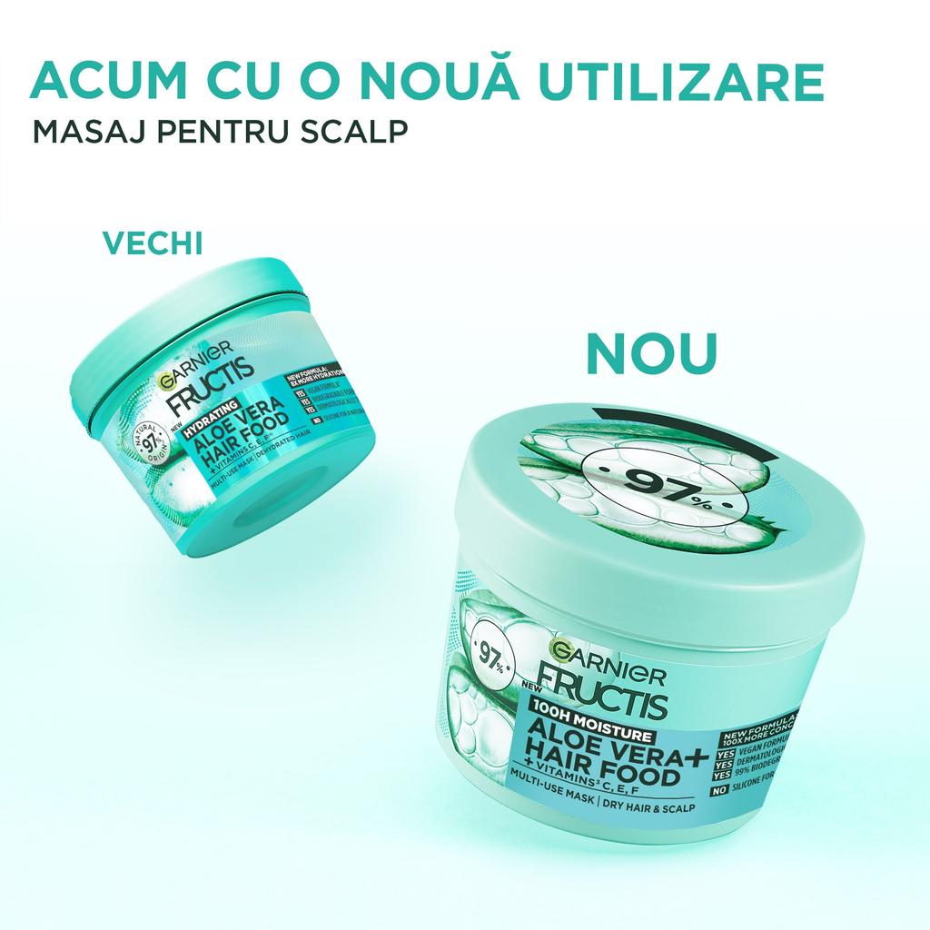Garnier Fructis Hair Food Aloe Vera Haarmaske 390 ml, Intensive Feuchtigkeit für trockenes, geschädigtes Haar, Leave-In Conditioner