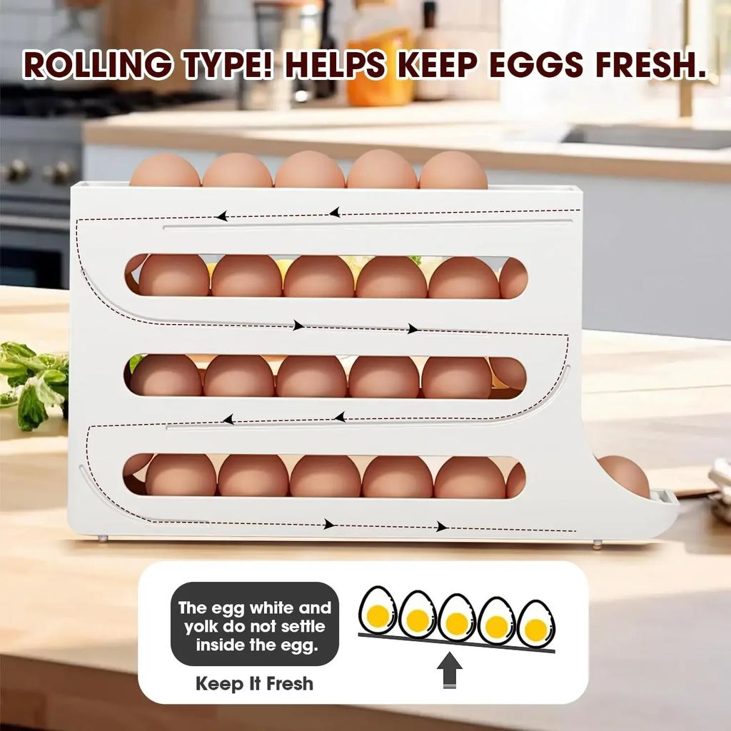 Egg Holder for Fridge,4 Tiers Egg Container,Auto Rolling Fridge Egg Organizer for Refrigerator
