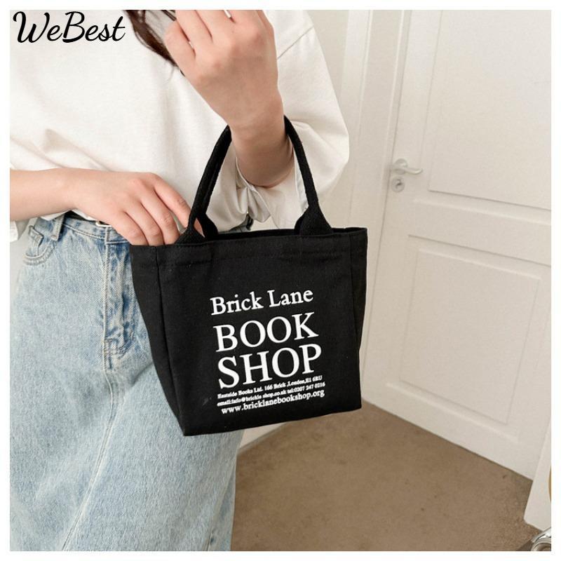 

Simple Mini Tote Bucket Bag Large Capacity Outside Handle Canvas Bag
