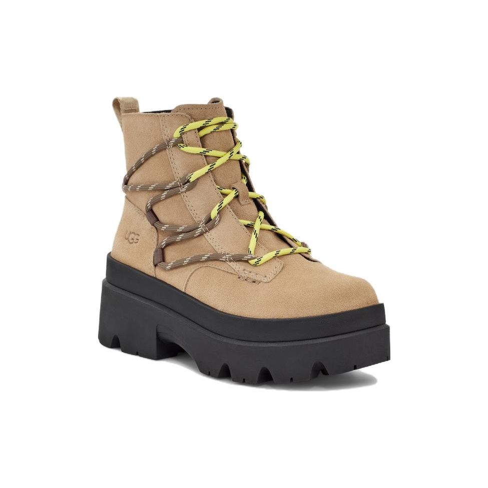UGG Suede Round Toe Lace-Up Short Martin Boots 6.3Cm Women Boots Brown 1143841-MDSD