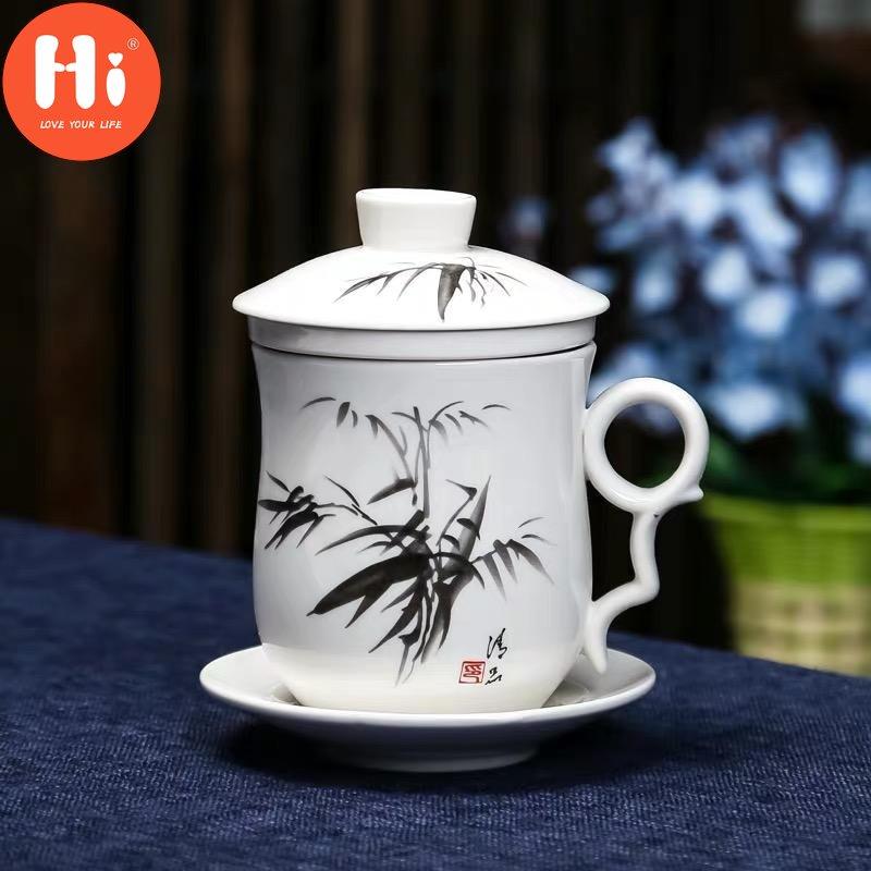 Hi Blue and White Porcelain Office Teacups with Lid Filter Creative Ceramic Hand-Painted Water Cups Household Drinkware Gifts