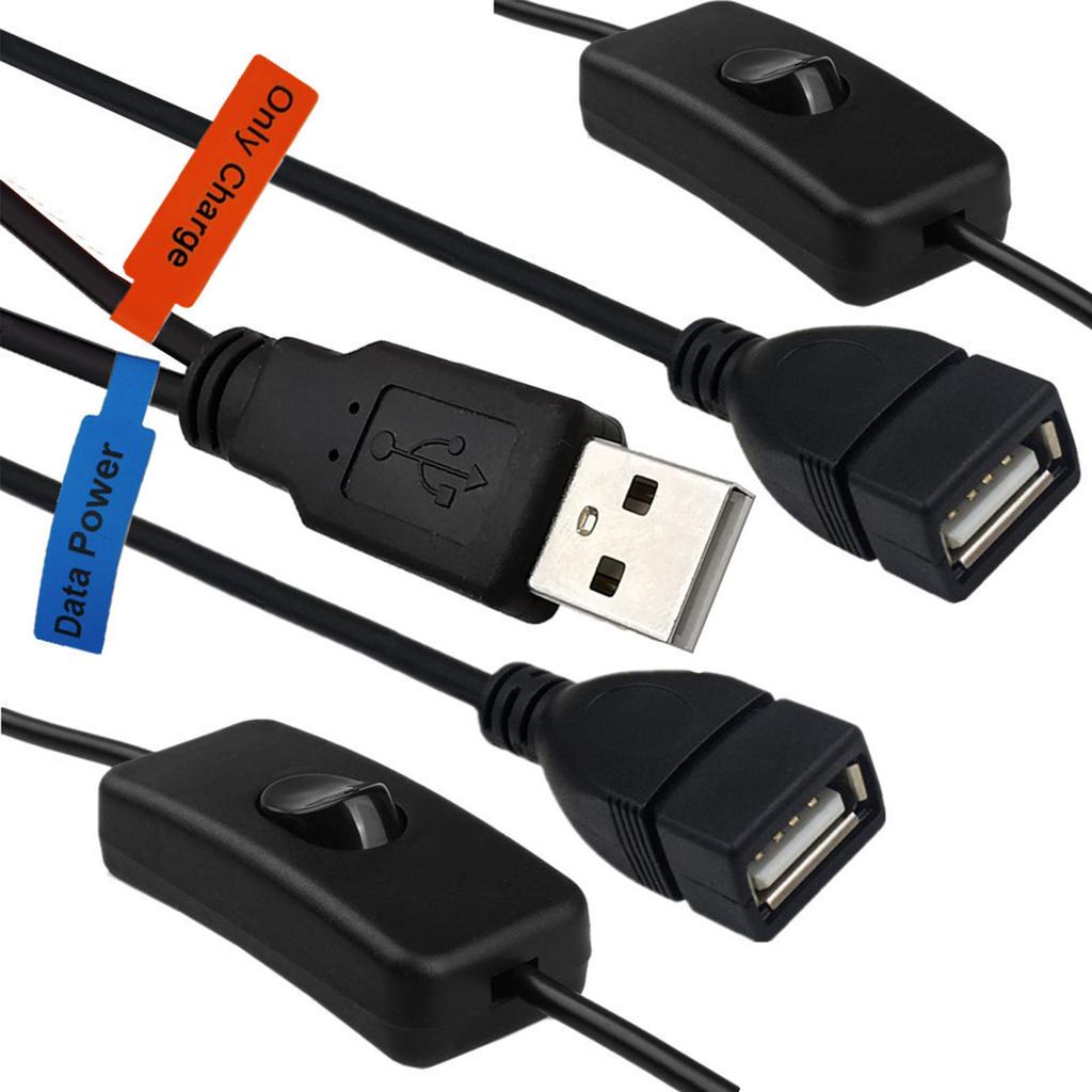 USB Splitterkabel 1 Stecker auf 2 Buchsen Verlängerungs-USB-Kabel mit Ein/Aus-Schaltern Daten Lade Synchronisationskabel für PC