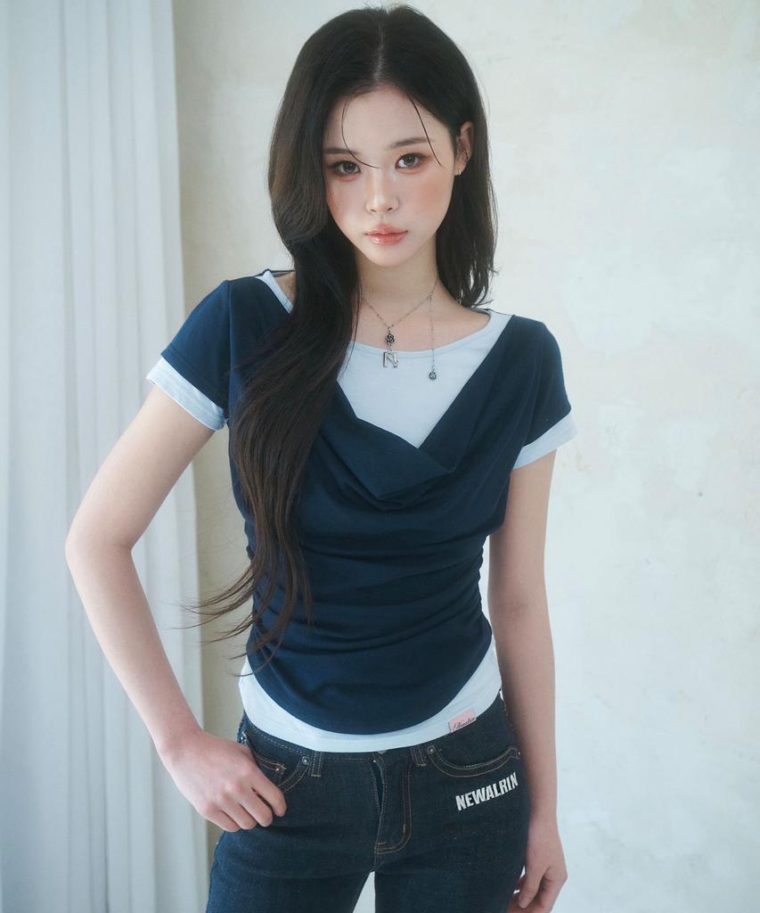 NEWALRIN Tori Draping Layered Short Sleeve Top(6Colors)