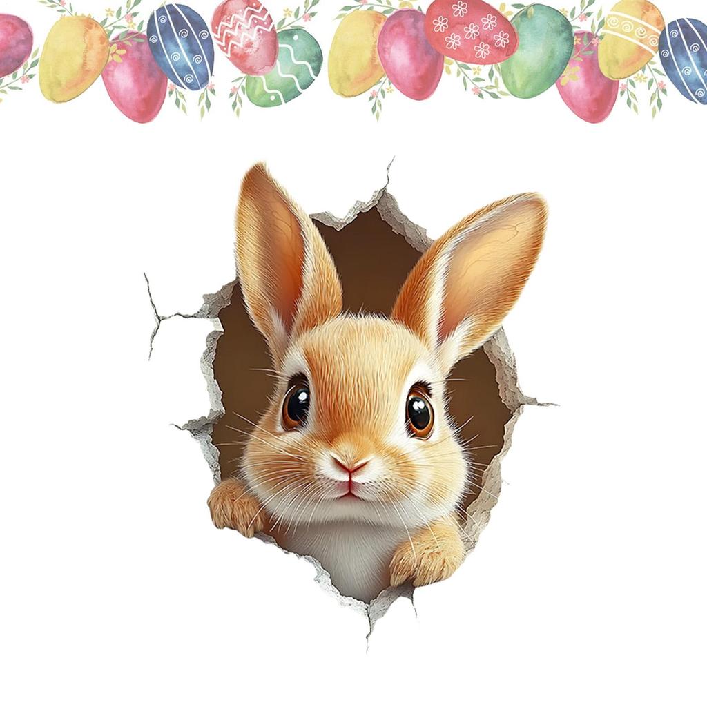 3D Hole Breaking Easter Bunny Sticker Cute PVC Self-Adhesive Ripped Easter Bunny Decals Easter Toilet Seat Wall Window Sticker