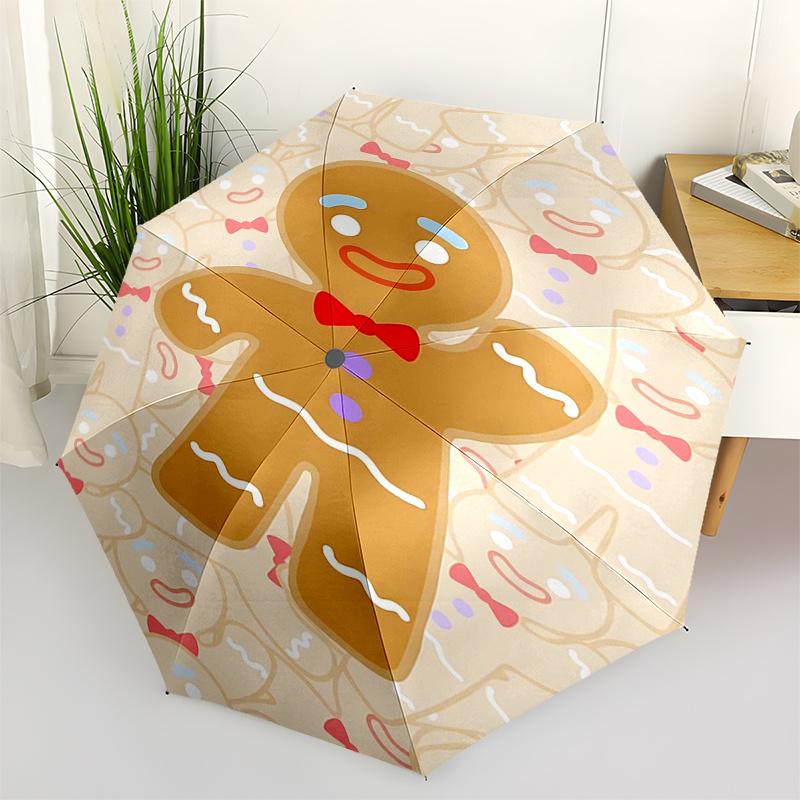 

Gingerbread Man Themed Travel Umbrella-8 Ribs Automatic Opening and Closing, Portable Folding Design, Compact and Stylish Umbrella Suitable