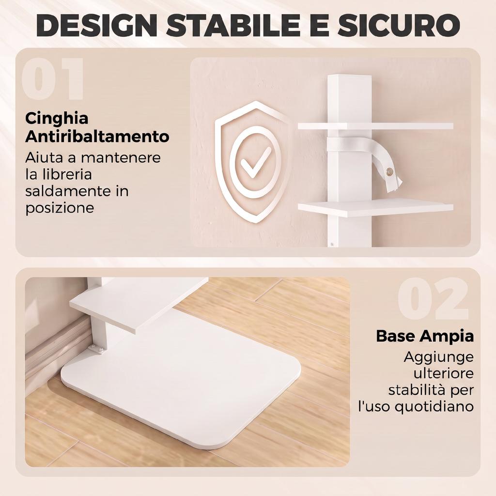 Libreria Moderna A 11 Ripiani Salvaspazio In Stile Industriale 34.5x41.5x163.5 Cm Bianco