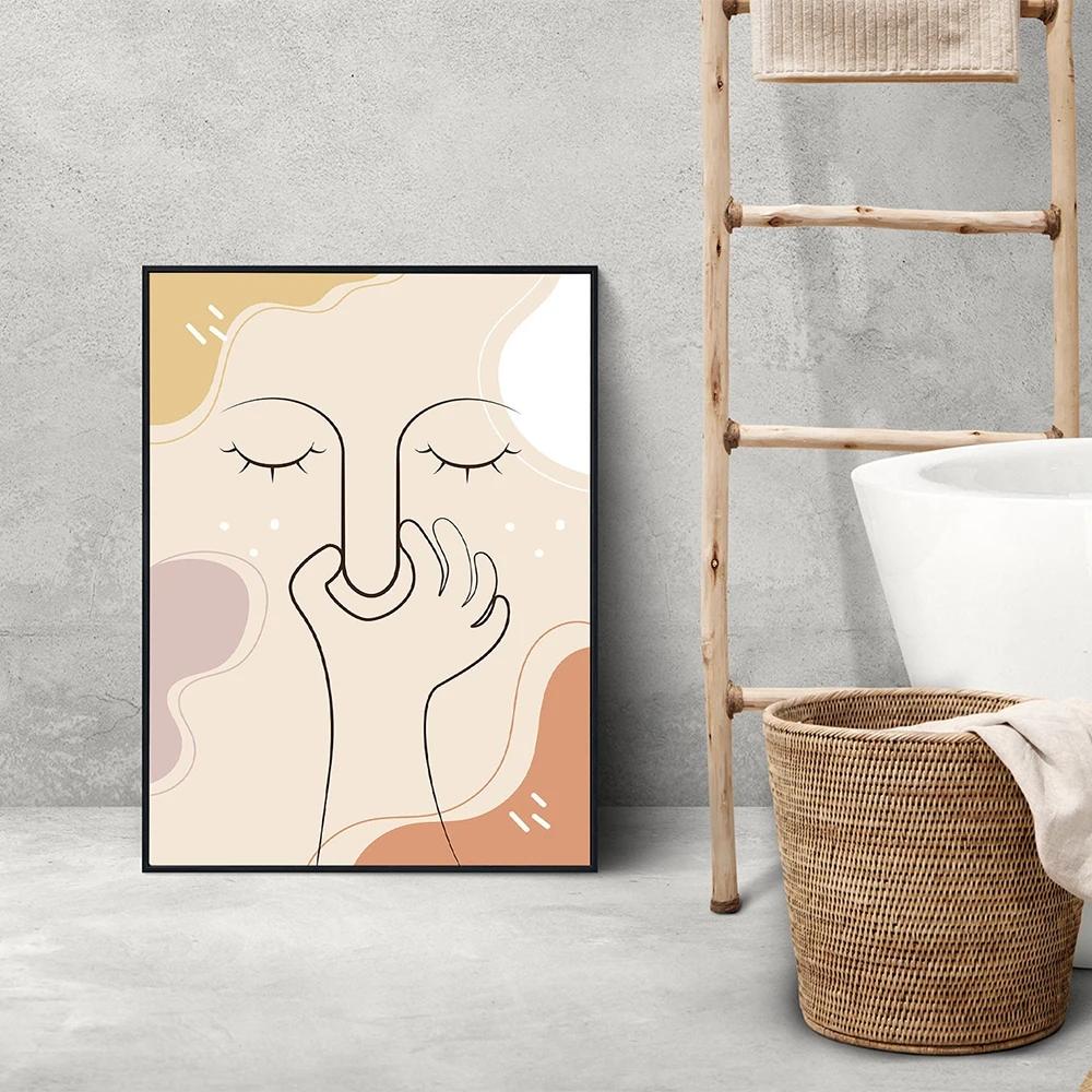 Schlechter Geruch Niedliche Linie Wandkunst Bilder Leinwandmalerei Lustiges Badezimmer Farbposter Drucke Toilettenhumor Badezimmer Heimdeko