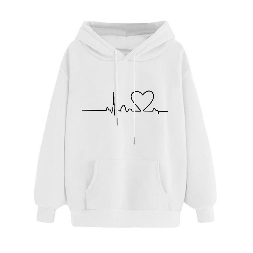 Modischer Damen-Sweatshirt-Mantel zum Valentinstag, fester Kapuzenpullover mit Kordelzug, lässig, langärmelig