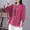 Loose Round Ne Bat Sve Top Pure Color Women's T-irt Polyester Fabric Batwing Sve Casual Comfortable Summer Top
