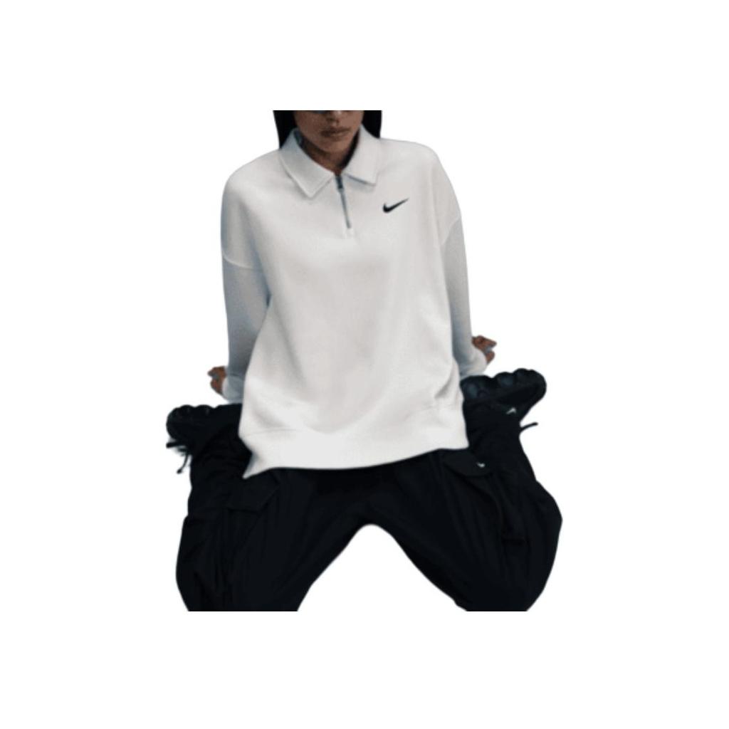 Nike Logo Loose Fit Long Sleeve Polo Shirt Women tops White FZ3208-133