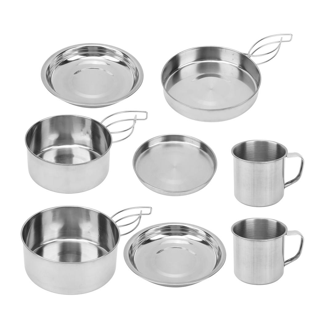 8-teiliges Tragbares Camping-Kochgeschirr-Set Edelstahl Wander-Topf Pfanne Tasse Set für Picknick BBQ