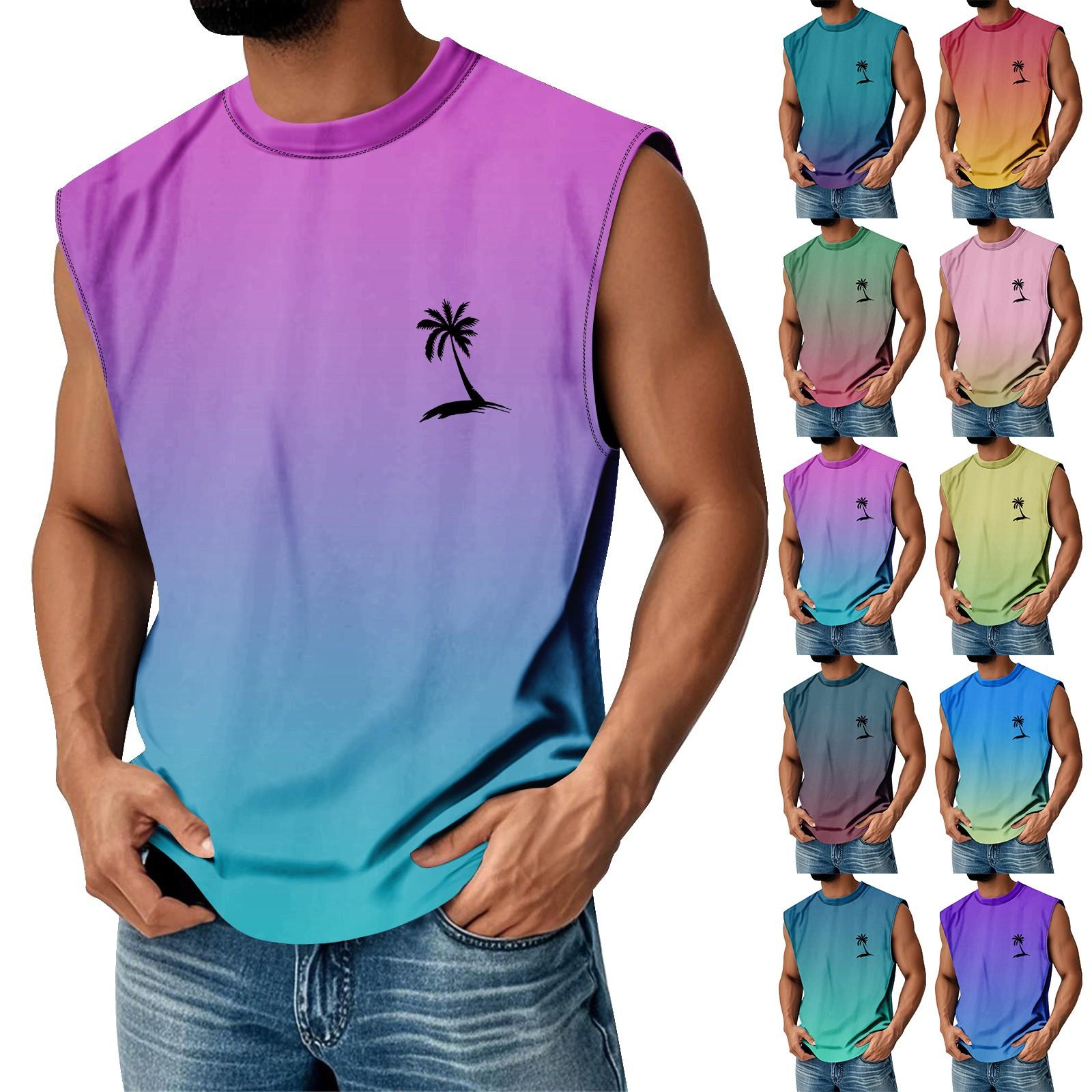 

Мужская летняя майка без рукавов с принтом, круглым вырезом и градиентом, спортивная, в стиле кэжуал M