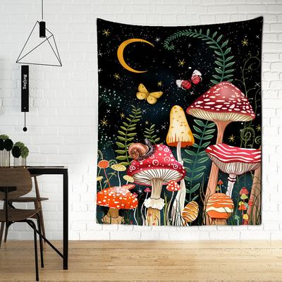 Pilz Mond Wandteppich Hängen Pflanzen Blumen Sternenhimmel Kawayi Böhmischen Schlafsaal Künstler Wohnkultur