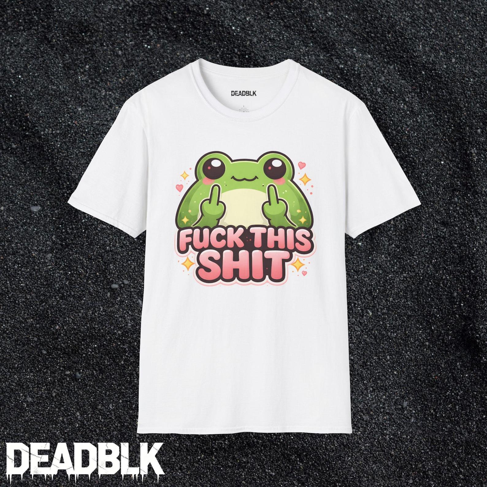 Cute Frog Middle Finger Fuck This Shit T-Shirt | Kawaii Punk Graphic Tee L