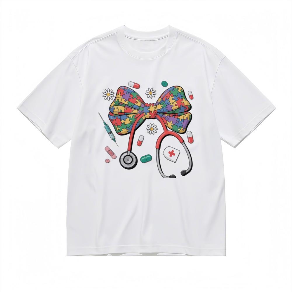 

Women s Breathable Soft Classic T-Shirt Bow Tie and Stethoscope Graphic Tee XL