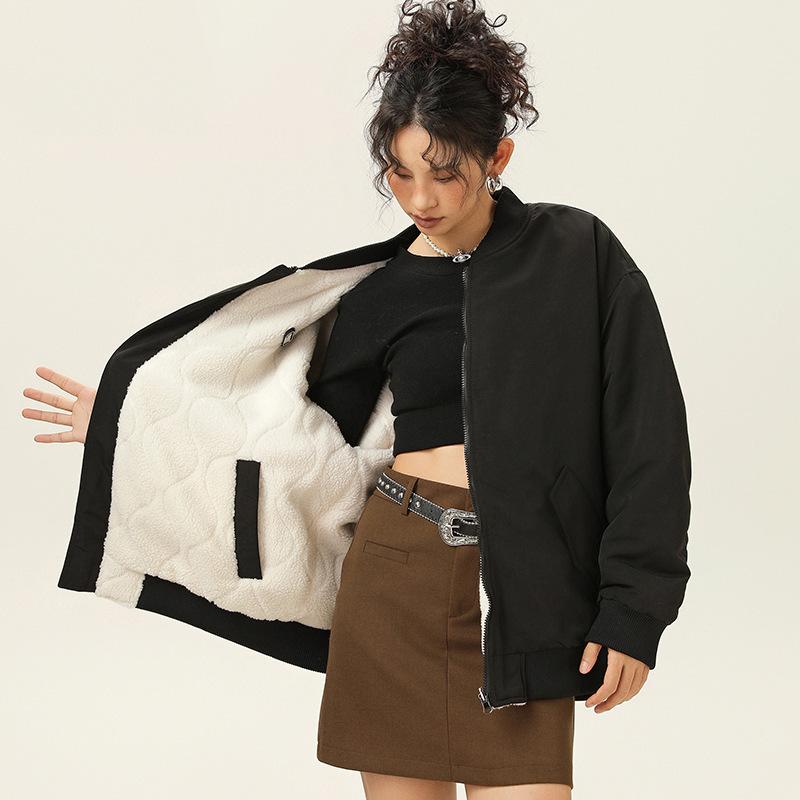 

Американская хлопковая одежда женская новая зима 2025 маленький человек двусторонняя носка повседневная куртка из овечьей шерсти на хлопковой подкладке тренд 3XL