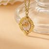 Elegant Letter Pendant Necklace With Mother Of Pearl Flower Charm Gold Plated Stainless Steel Chain Women Daily Wear