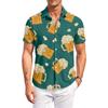 Camicia da uomo casual a maniche corte con bottoni, vestibilità larga, con stampa a motivo birra, per l'estate, da esterno e per l'uso quotidiano