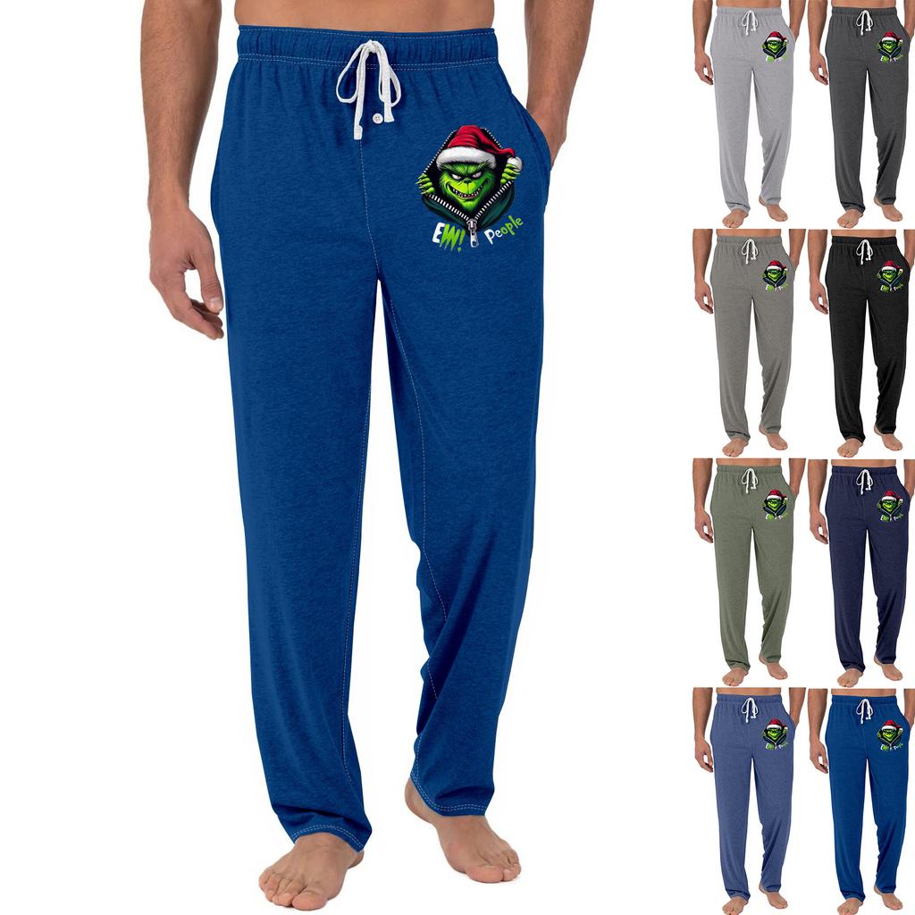 Men's Christmas Grinch-Printed Pocket & Sleep Pants | Soft , Elastic Waist