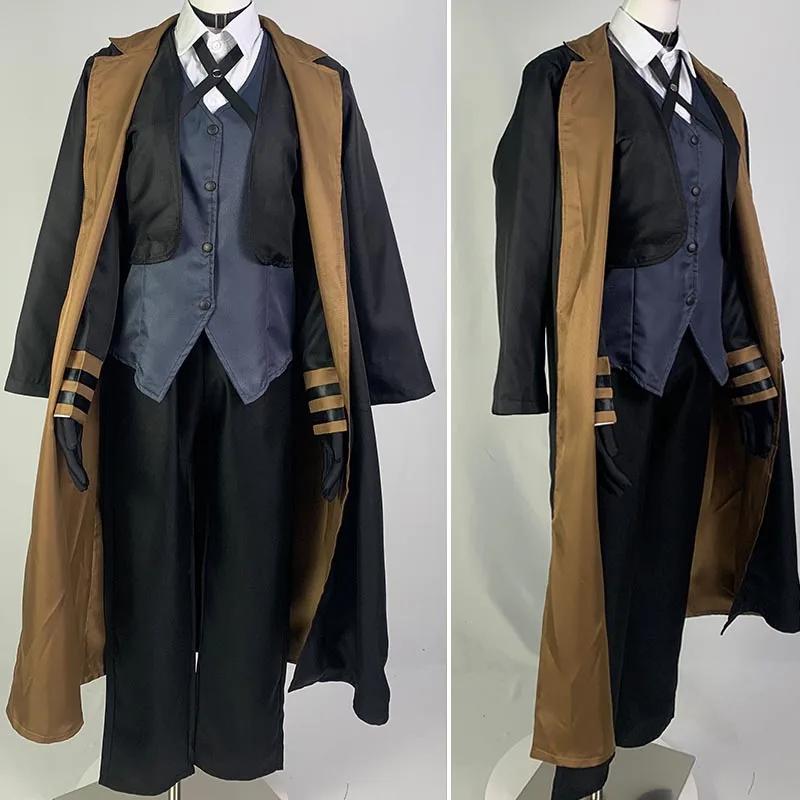 Anime Cosplay Bsd Black Long Coat Suit Outfits With Hat For Halloween Nakahara Chuuya Cosplay Costume