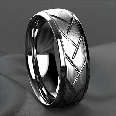 Fashion Men’s Silver Color Black Stainless Steel Ring Groove Multi-Faceted Ring For Men Women Engagement Ring Anniversary Gifts CLE