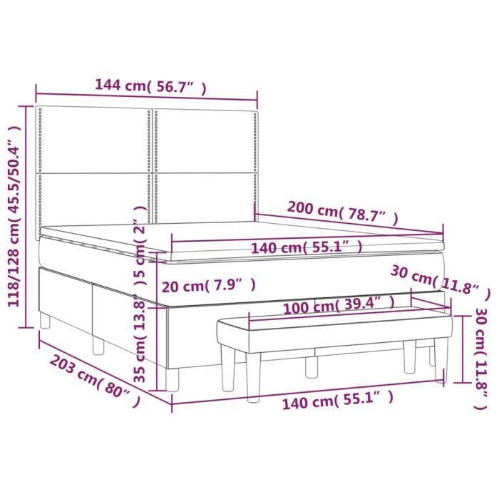 3137077 vidaXL Lit à sommier tapissier avec matelas Gris clair 140x200cm Tissu