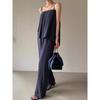 Été Élégant Solide Sexy Plissé Deux Pièces Ensembles Femmes Volants Sans Manches Hauts + Pantalon Large Femme Patchwork Rétro Décontracté Fête Plage Costumes