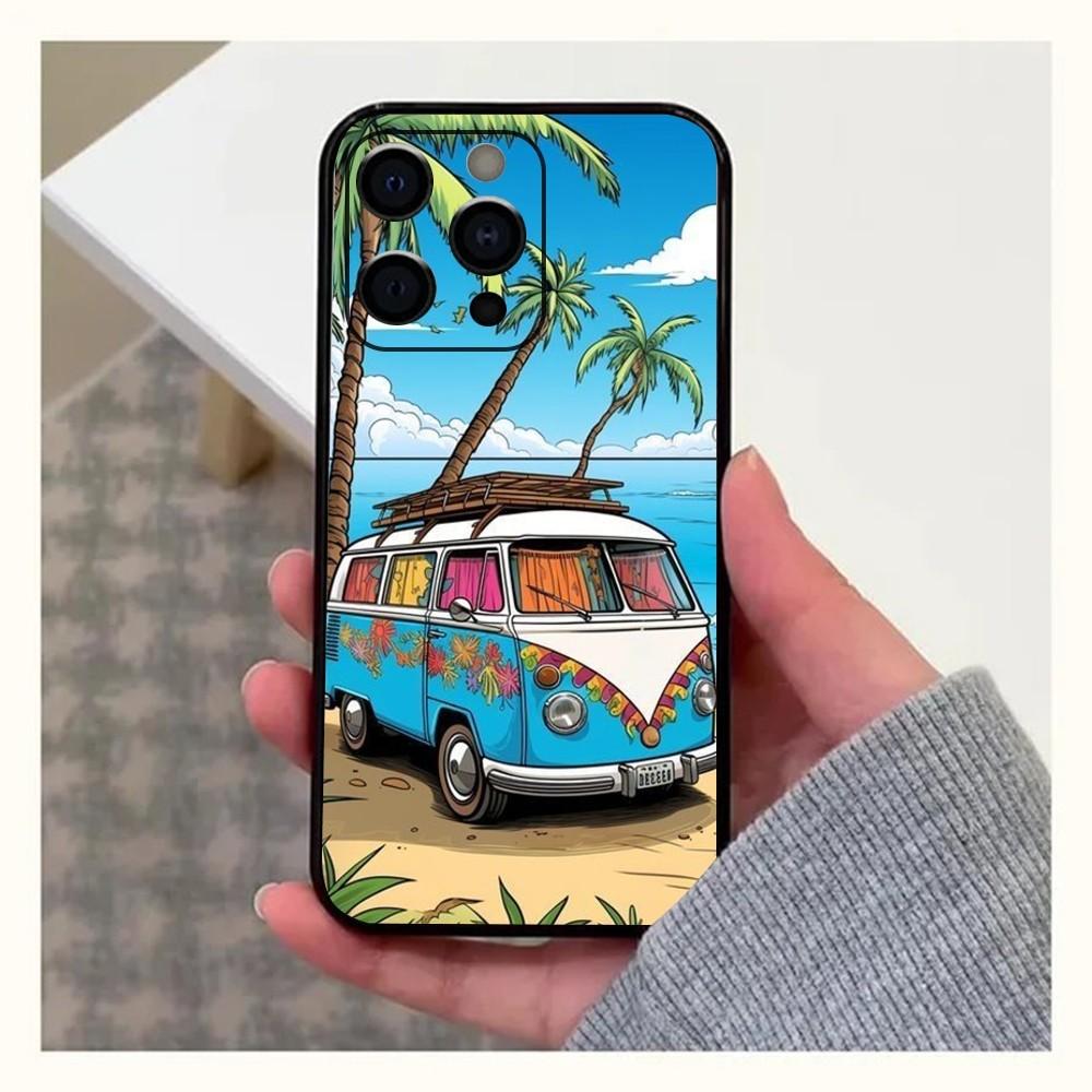 Combi Van Surf Phone Case For Apple iPhone 15,14,13,12,11,Pro,X,XS,Max,XR,Plus,Mini Soft  black shell