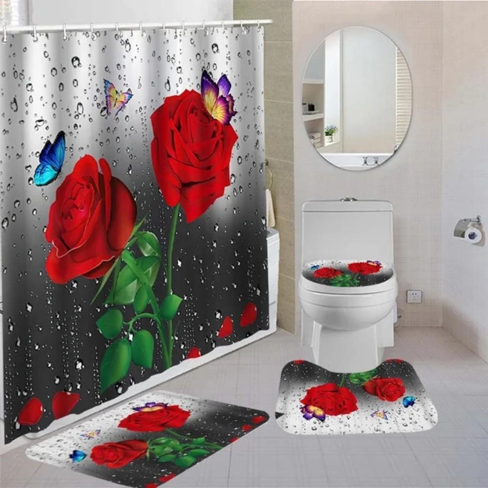 Valentine'S Day Promotional Discount Shower Curtain Rose Printed 180X180 Bathroom Curtain Colorful Flowers For Home Decoration
