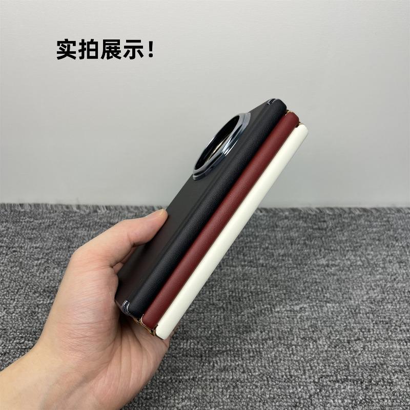 For Honor Magic V6 Case Luxury PU Leather Phone Back Cover Equipped With Central Hinge Protection Fashion Simple Shell