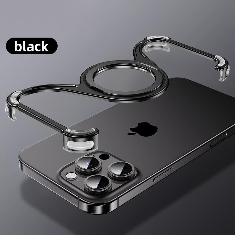 Husă magnetică pentru telefon din metal pentru Iphone 13 14 15 16 Pro Max Stand Capa de telefon în formă de W Suport din aliaj de aluminiu Carcasă de răcire fără cadru