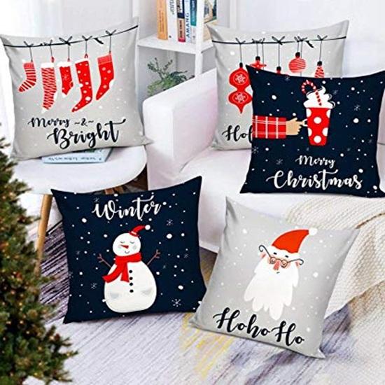 Cushion Cover for Sofa Home Office Pack of 5 Square Printed Cushion Covers 30.48 Cm Xmas