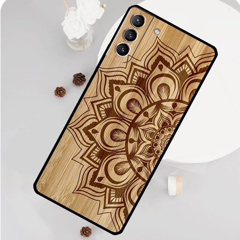Mandala Blume Holz Handyhülle Für Samsung Galaxy S25 S26 Ultra S20 S21 S22 S23 S24 S10 Plus S25 FE Funda Abdeckung
